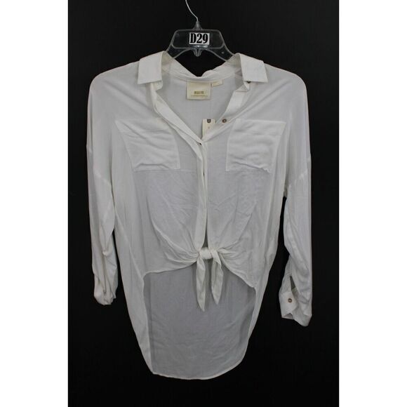 Maeve Anthropologie Tie Front Sandbridge Button Down Shirt Womens XS White NWT - Picture 1 of 13